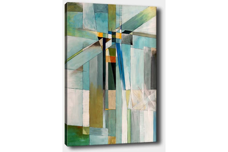 Lærred 70x100 cm - Abstrakt komposition med geometriske former i forskellige nuancer af blå og grøn - Blå / Grøn / Beige - Boligtilbehør - Billeder & kunst - Billeder på lærred