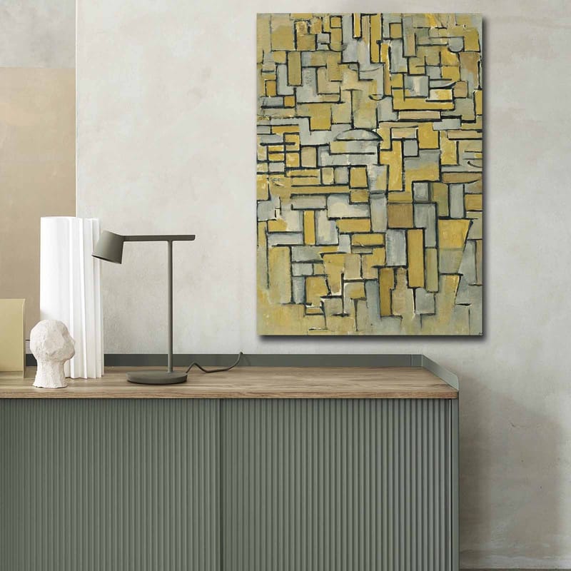 Lærred 70x100 cm - Abstrakt komposition med geometriske former i gul og grå - Gul / Grå - Boligtilbehør - Billeder & kunst - Billeder på lærred