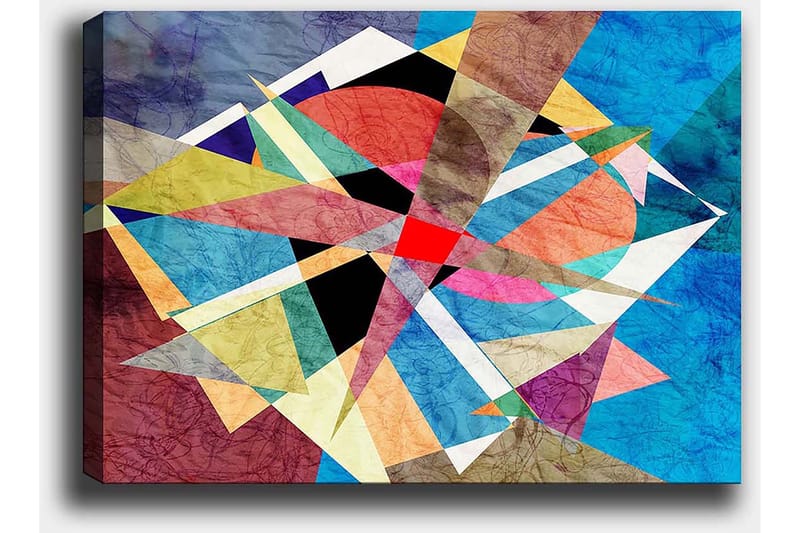 Lærred 70x100 cm - Abstrakt komposition med geometriske former i livlige farver - Blå / Rød / Sort - Boligtilbehør - Billeder & kunst - Billeder på lærred