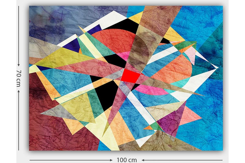 Lærred 70x100 cm - Abstrakt komposition med geometriske former i livlige farver - Blå / Rød / Sort - Boligtilbehør - Billeder & kunst - Billeder på lærred
