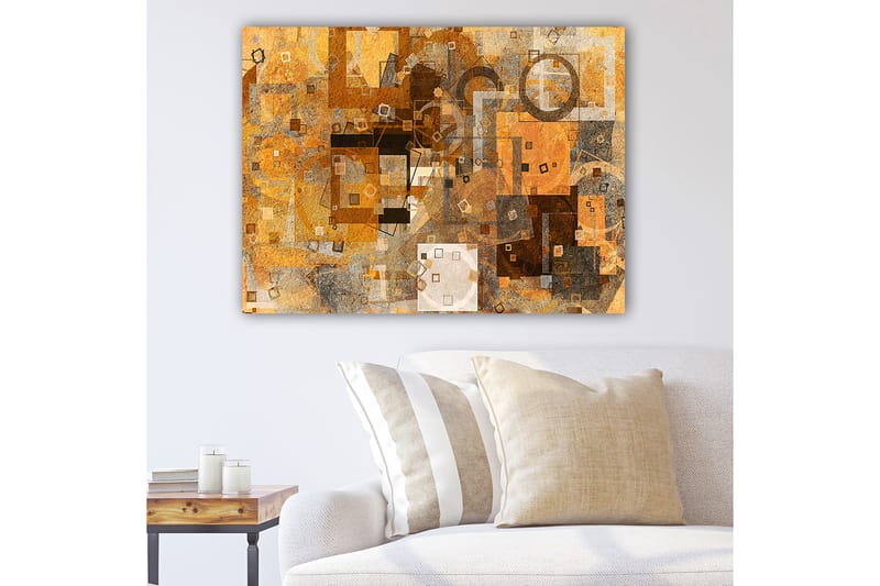 Lærred 70x100 cm - Abstrakt komposition med geometriske former i varme toner, Guld / Brun / Grå
