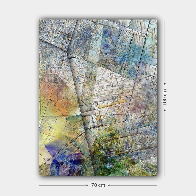 Lærred 70x100 cm - Abstrakt komposition med geometriske former og bløde farveovergange - Blå / Grøn / Gul - Boligtilbehør - Billeder & kunst - Billeder på lærred