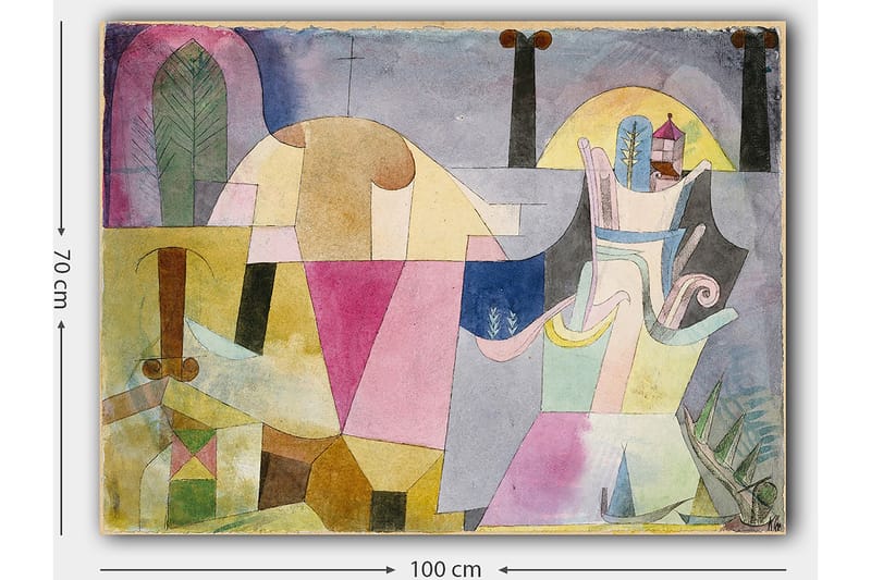 Lærred 70x100 cm - Abstrakt komposition med geometriske former og bløde farver, der skaber en drømmeagtig atmosfære - Lyserød / Gul / Grøn - Boligtilbehør - Billeder & kunst - Billeder på lærred