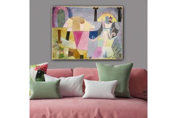 Lærred 70x100 cm - Abstrakt komposition med geometriske former og bløde farver, der skaber en drømmeagtig atmosfære - Lyserød / Gul / Grøn - Boligtilbehør - Billeder & kunst - Billeder på lærred