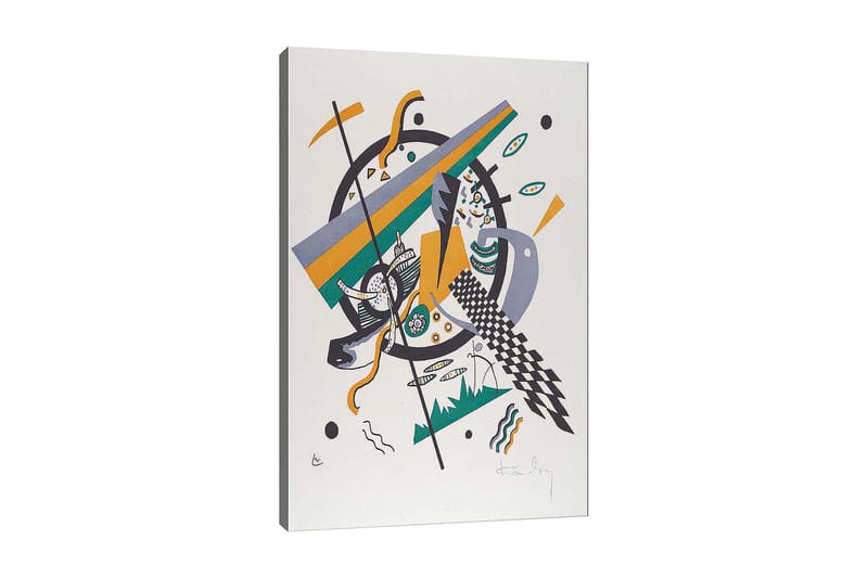 Lærred 70x100 cm - Abstrakt komposition med geometriske former og dynamiske linjer, Grøn / Gul / Sort