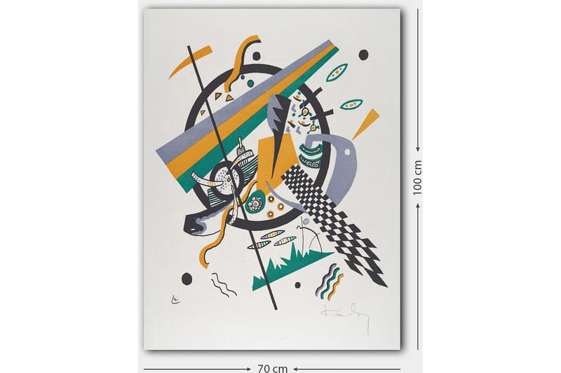 Lærred 70x100 cm - Abstrakt komposition med geometriske former og dynamiske linjer - Grøn / Gul / Sort - Boligtilbehør - Billeder & kunst - Billeder på lærred