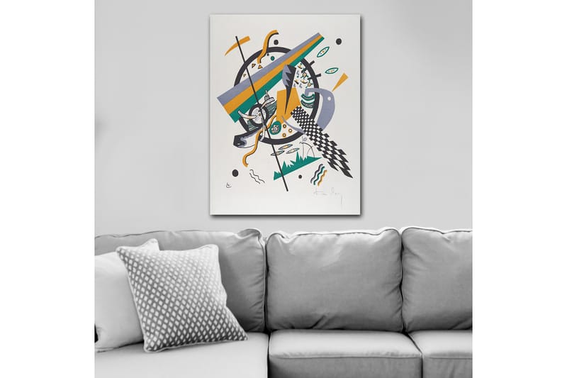 Lærred 70x100 cm - Abstrakt komposition med geometriske former og dynamiske linjer - Grøn / Gul / Sort - Boligtilbehør - Billeder & kunst - Billeder på lærred