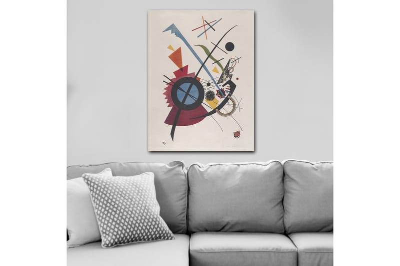 Lærred 70x100 cm - Abstrakt komposition med geometriske former og dynamiske linjer - Rød / Blå / Sort - Boligtilbehør - Billeder & kunst - Billeder på lærred