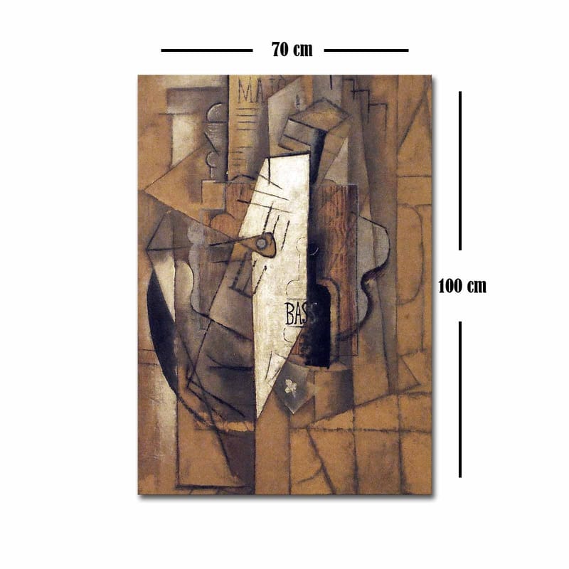 Lærred 70x100 cm - Abstrakt komposition med geometriske former og en central hvid figur - Brun / Hvid / Sort - Boligtilbehør - Billeder & kunst - Billeder på lærred