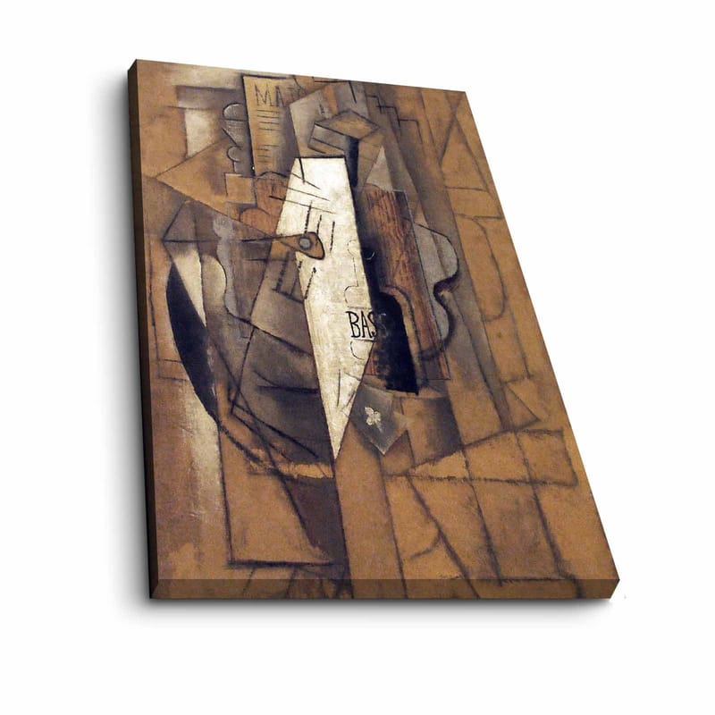 Lærred 70x100 cm - Abstrakt komposition med geometriske former og en central hvid figur - Brun / Hvid / Sort - Boligtilbehør - Billeder & kunst - Billeder på lærred