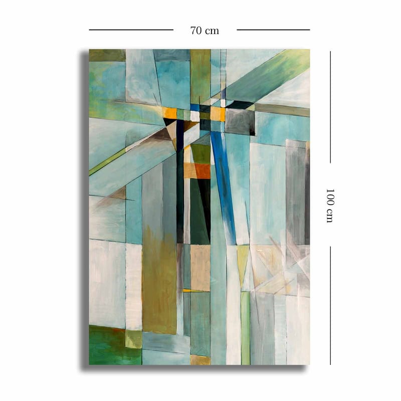 Lærred 70x100 cm - Abstrakt komposition med geometriske former og en harmonisk farvepalet - Blå / Grøn / Beige - Boligtilbehør - Billeder & kunst - Billeder på lærred