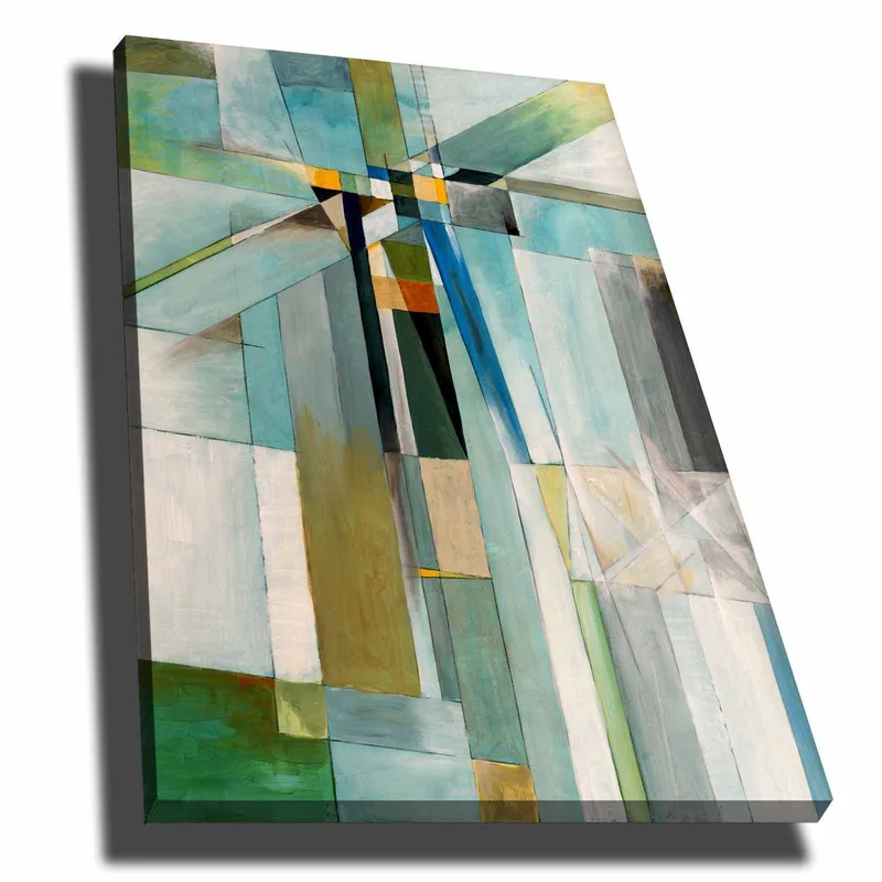 Lærred 70x100 cm - Abstrakt komposition med geometriske former og en harmonisk farvepalet - Blå / Grøn / Beige - Boligtilbehør - Billeder & kunst - Billeder på lærred