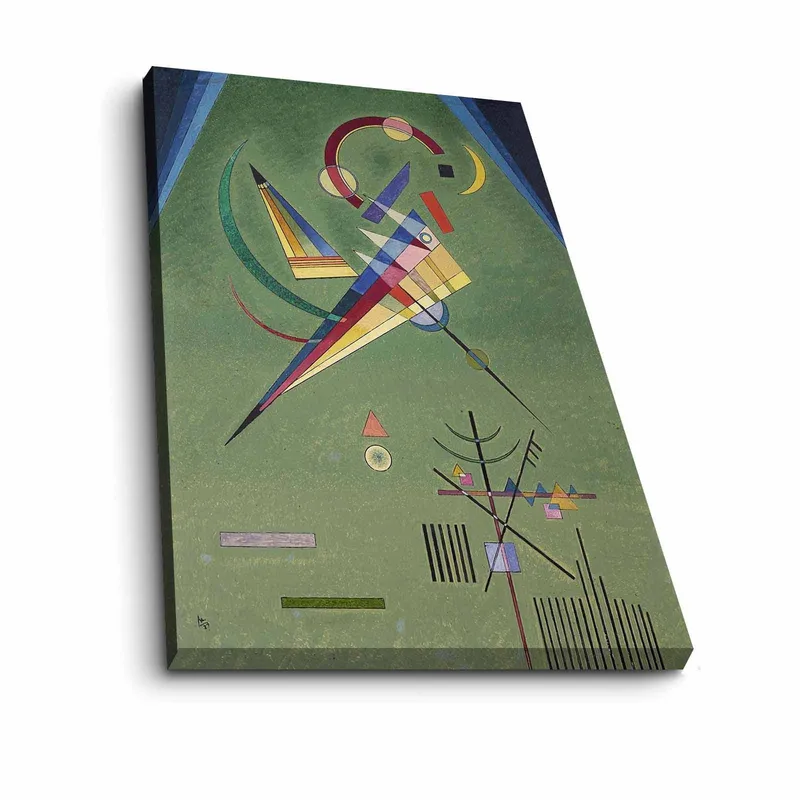 Lærred 70x100 cm - Abstrakt komposition med geometriske former og farverige linjer - Grøn / Blå / Rød - Boligtilbehør - Billeder & kunst - Billeder på lærred