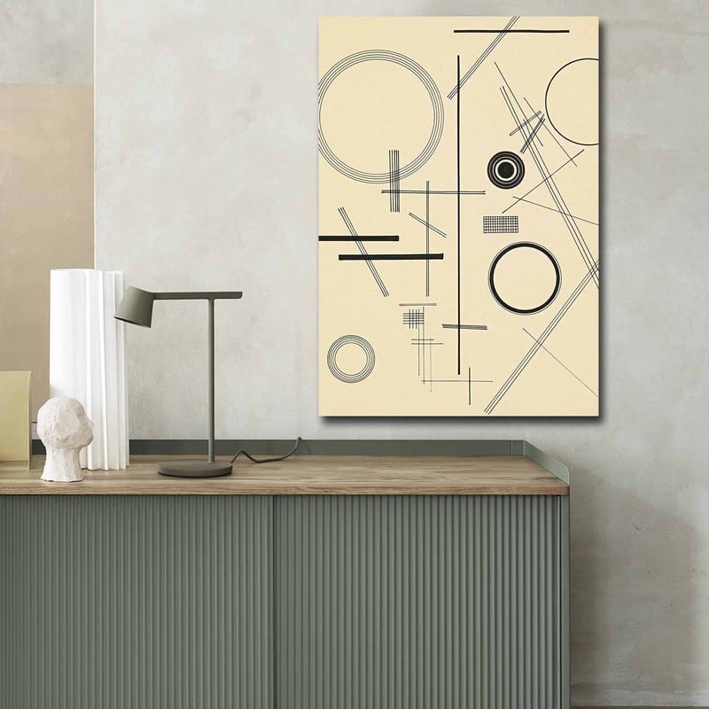 Lærred 70x100 cm - Abstrakt komposition med geometriske former og linjer - Beige / Sort - Boligtilbehør - Billeder & kunst - Billeder på lærred