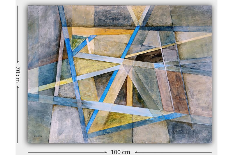 Lærred 70x100 cm - Abstrakt komposition med geometriske former og linjer i harmoniske farver - Blå / Beige / Grå - Boligtilbehør - Billeder & kunst - Billeder på lærred