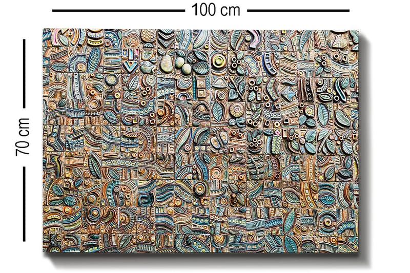 Lærred 70x100 cm - Abstrakt komposition med geometriske former og mønstre i forskellige nuancer - Blå / Bronze / Sort - Boligtilbehør - Billeder & kunst - Billeder på lærred