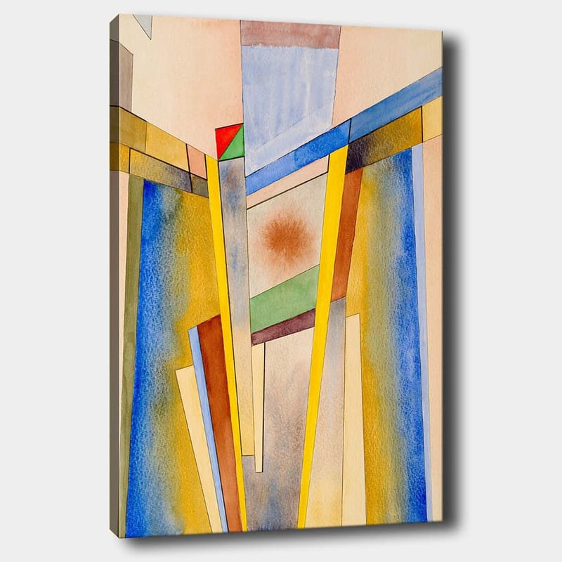 Lærred 70x100 cm - Abstrakt komposition med geometriske former og stærke farver, Gul / Blå / Rød