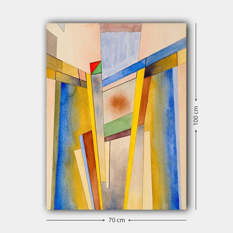 Lærred 70x100 cm - Abstrakt komposition med geometriske former og stærke farver - Gul / Blå / Rød - Boligtilbehør - Billeder & kunst - Billeder på lærred