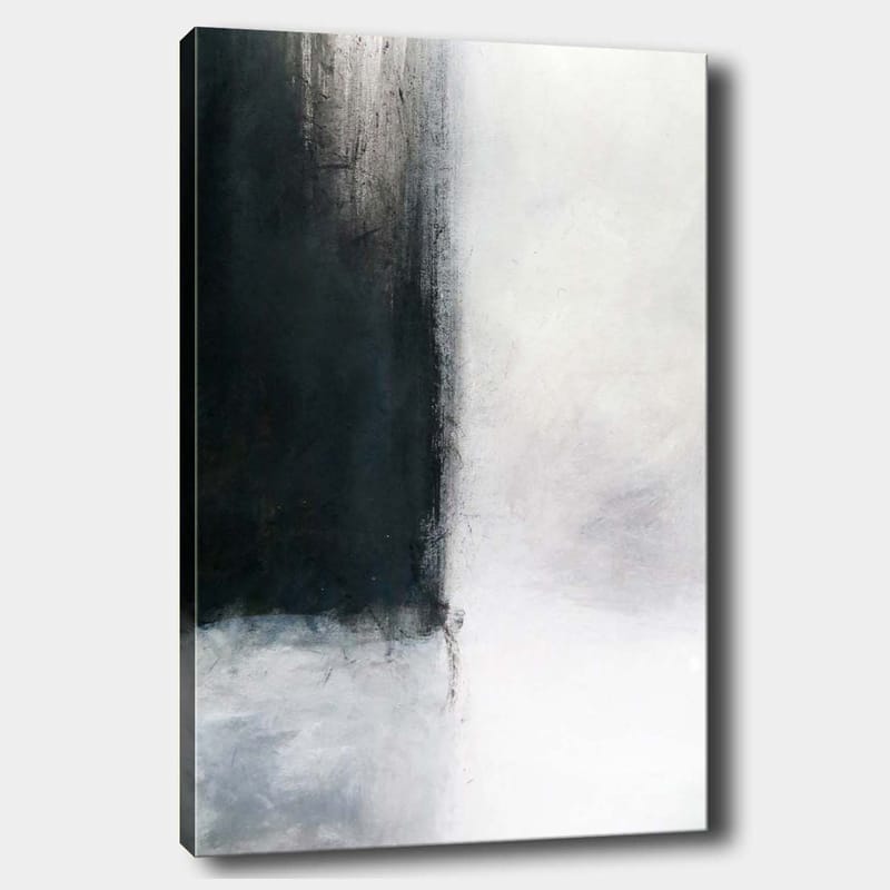 Lærred 70x100 cm - Abstrakt komposition med kontrasterende sort-hvid farve, Sort / Hvid