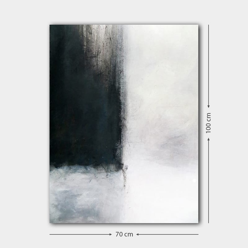 Lærred 70x100 cm - Abstrakt komposition med kontrasterende sort-hvid farve - Sort / Hvid - Boligtilbehør - Billeder & kunst - Billeder på lærred