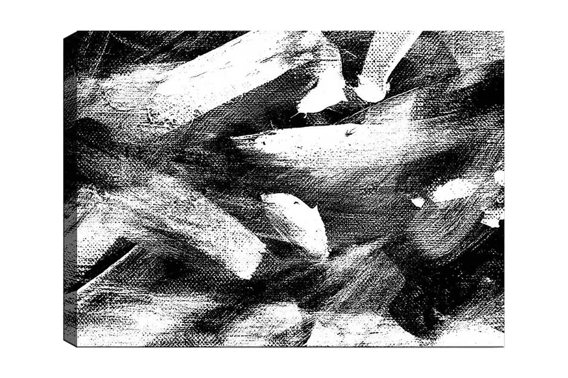 Lærred 70x100 cm - Abstrakt komposition med kraftfulde sort-hvide penselstrøg, Sort / Hvid
