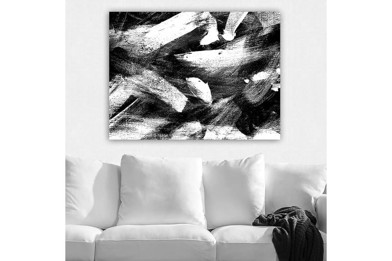 Lærred 70x100 cm - Abstrakt komposition med kraftfulde sort-hvide penselstrøg - Sort / Hvid - Boligtilbehør - Billeder & kunst - Billeder på lærred