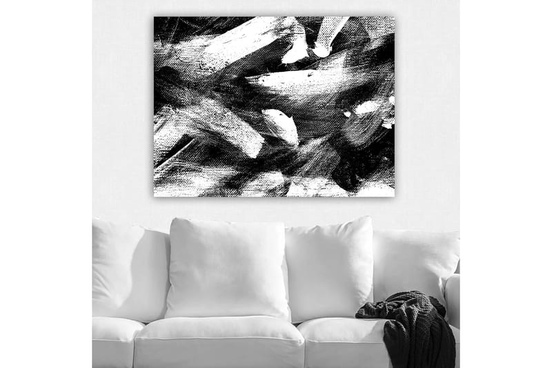 Lærred 70x100 cm - Abstrakt komposition med kraftfulde sort-hvide penselstrøg - Sort / Hvid - Boligtilbehør - Billeder & kunst - Billeder på lærred