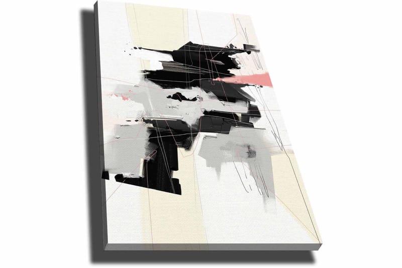 Lærred 70x100 cm - Abstrakt komposition med sorte og grå former, der skaber en dynamisk bevægelse - Sort / Grå / Beige - Boligtilbehør - Billeder & kunst - Billeder på lærred