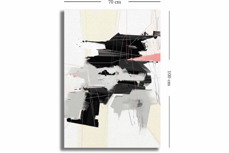 Lærred 70x100 cm - Abstrakt komposition med sorte og grå former, der skaber en dynamisk bevægelse - Sort / Grå / Beige - Boligtilbehør - Billeder & kunst - Billeder på lærred