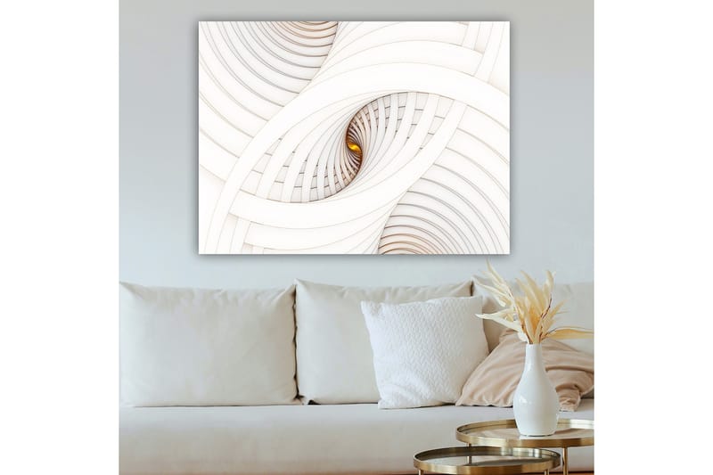 Lærred 70x100 cm - Abstrakt komposition med spiraler, der skaber en illusion af dybde og bevægelse - Hvid / Beige / Guld - Boligtilbehør - Billeder & kunst - Billeder på lærred