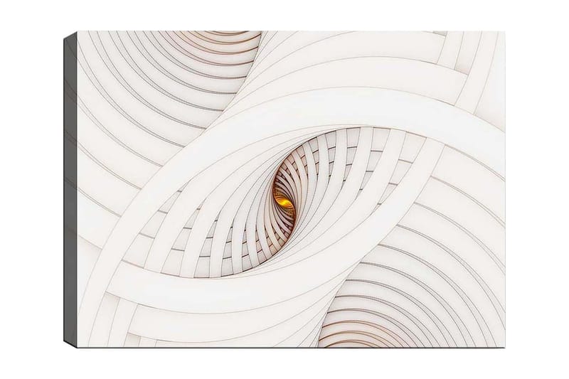 Lærred 70x100 cm - Abstrakt komposition med spiraler, der skaber en illusion af dybde og bevægelse, Hvid / Beige / Guld