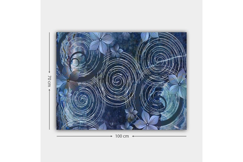 Lærred 70x100 cm - Abstrakt komposition med spiraler og blomster i et harmonisk arrangement - Mørkeblå / Lyseblå / Hvid - Boligtilbehør - Billeder & kunst - Billeder på lærred