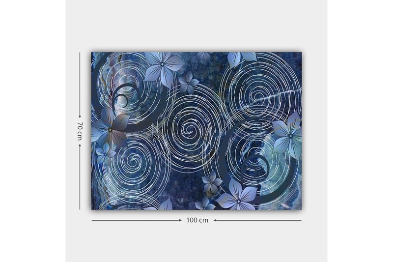 Lærred 70x100 cm - Abstrakt komposition med spiraler og blomster i et harmonisk arrangement - Mørkeblå / Lyseblå / Hvid - Boligtilbehør - Billeder & kunst - Billeder på lærred