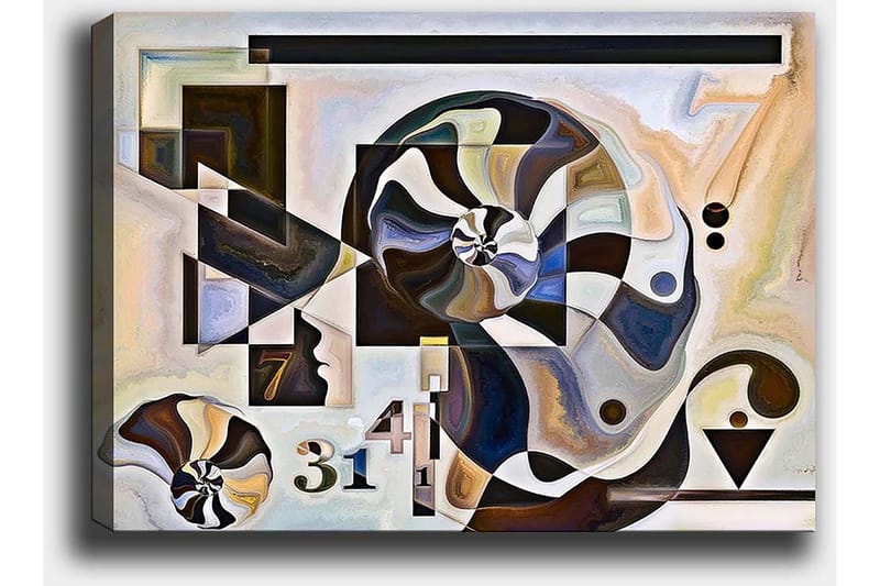 Lærred 70x100 cm - Abstrakt komposition med spiralformer og geometriske figurer - Mørkebrun / Sort / Beige - Boligtilbehør - Billeder & kunst - Billeder på lærred