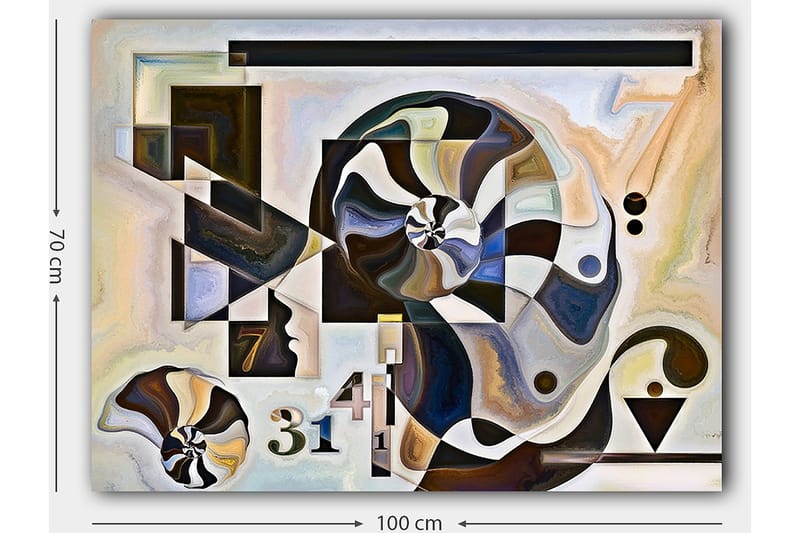 Lærred 70x100 cm - Abstrakt komposition med spiralformer og geometriske figurer - Mørkebrun / Sort / Beige - Boligtilbehør - Billeder & kunst - Billeder på lærred