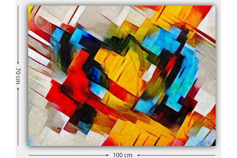 Lærred 70x100 cm - Abstrakt komposition med stærke farver og dynamiske former - Rød / Blå / Gul - Boligtilbehør - Billeder & kunst - Billeder på lærred