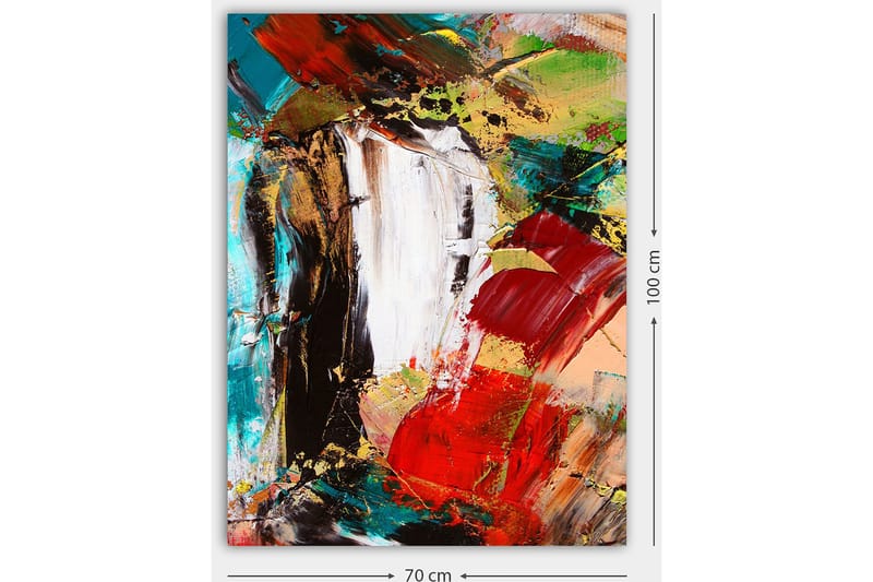 Lærred 70x100 cm - Abstrakt komposition med stærke farver og dynamiske former - Rød / Sort / Grøn - Boligtilbehør - Billeder & kunst - Billeder på lærred