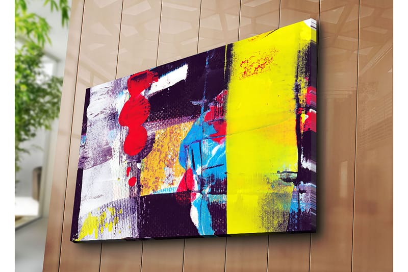 Lærred 70x100 cm - Abstrakt komposition med stærke farver og geometriske former - Rød / Gul / Blå - Boligtilbehør - Billeder & kunst - Billeder på lærred