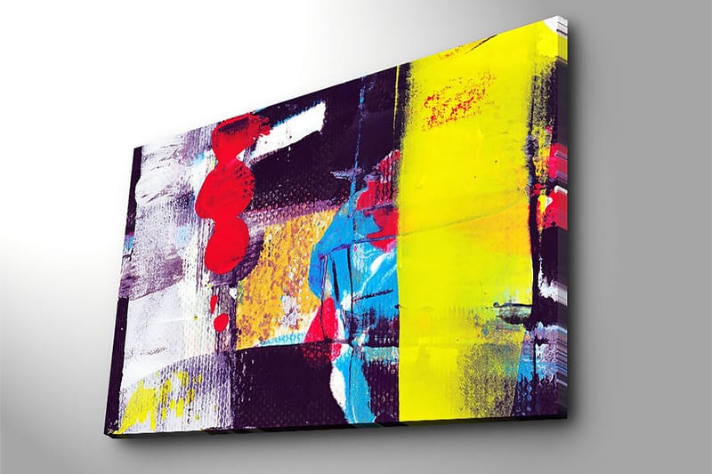 Lærred 70x100 cm - Abstrakt komposition med stærke farver og geometriske former - Rød / Gul / Blå - Boligtilbehør - Billeder & kunst - Billeder på lærred