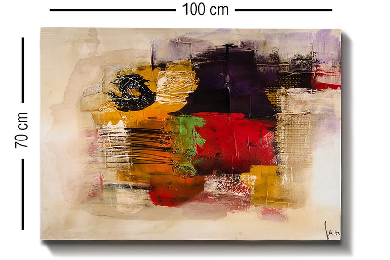 Lærred 70x100 cm - Abstrakt komposition med stærke farver og teksturer - Gul / Rød / Lilla - Boligtilbehør - Billeder & kunst - Billeder på lærred