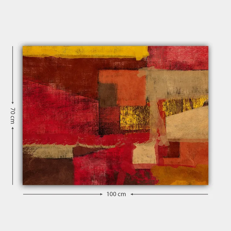 Lærred 70x100 cm - Abstrakt komposition med stærke røde og gyldne nuancer - Rød / Guld / Beige - Boligtilbehør - Billeder & kunst - Billeder på lærred