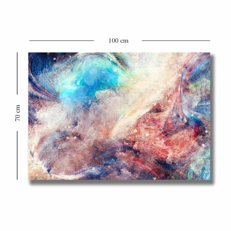 Lærred 70x100 cm - Abstrakt komposition med svævende farver, der skaber en følelse af bevægelse og dybde - Blå / Rød / Beige - Boligtilbehør - Billeder & kunst - Billeder på lærred