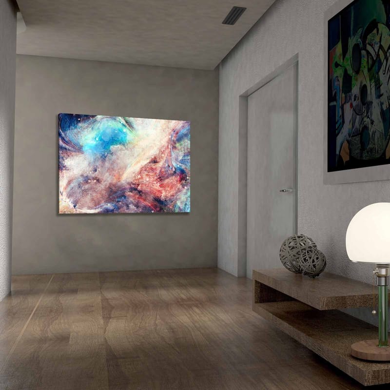 Lærred 70x100 cm - Abstrakt komposition med svævende farver, der skaber en følelse af bevægelse og dybde - Blå / Rød / Beige - Boligtilbehør - Billeder & kunst - Billeder på lærred