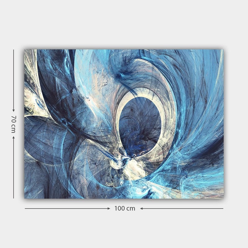 Lærred 70x100 cm - Abstrakt komposition med svingende former i blå nuancer - Mørkeblå / Lyseblå / Hvid - Boligtilbehør - Billeder & kunst - Billeder på lærred