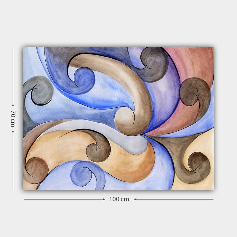 Lærred 70x100 cm - Abstrakt komposition med svingende former i harmoniske farver - Blå / Beige / Brun - Boligtilbehør - Billeder & kunst - Billeder på lærred