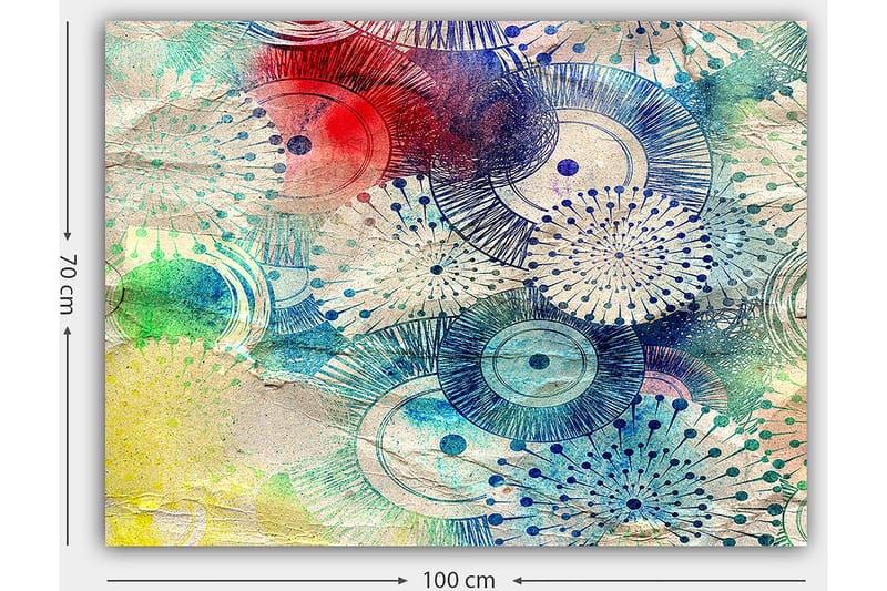 Lærred 70x100 cm - Abstrakt kunst med cirkulære mønstre i forskellige farver - Blå / Rød / Grøn - Boligtilbehør - Billeder & kunst - Billeder på lærred