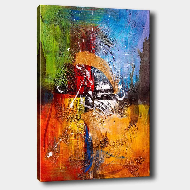 Lærred 70x100 cm - Abstrakt kunst med dynamiske former og farver, der skaber en følelse af bevægelse og energi, Blå / Rød / Orange