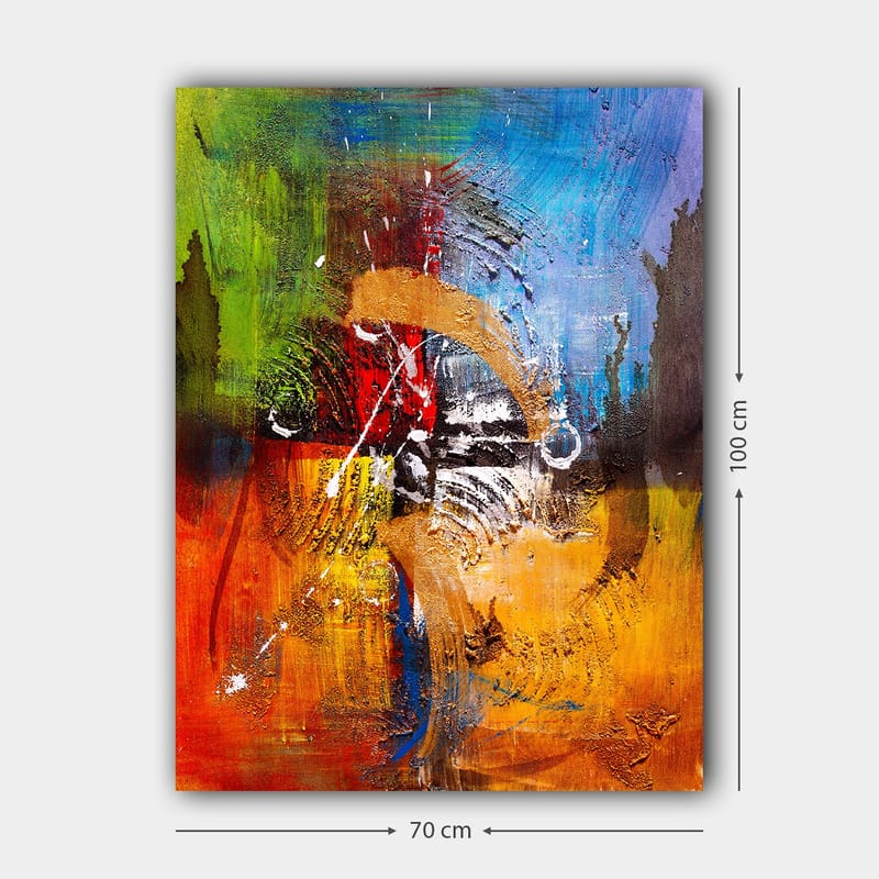 Lærred 70x100 cm - Abstrakt kunst med dynamiske former og farver, der skaber en følelse af bevægelse og energi - Blå / Rød / Orange - Boligtilbehør - Billeder & kunst - Billeder på lærred