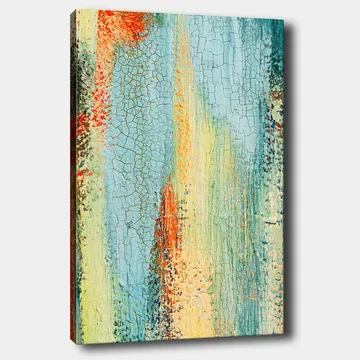 Lærred 70x100 cm - Abstrakt kunst med elementer af blå og orange nuancer, der skaber en dynamisk tekstur - Blå / Orange / Grøn - Boligtilbehør - Billeder & kunst - Billeder på lærred