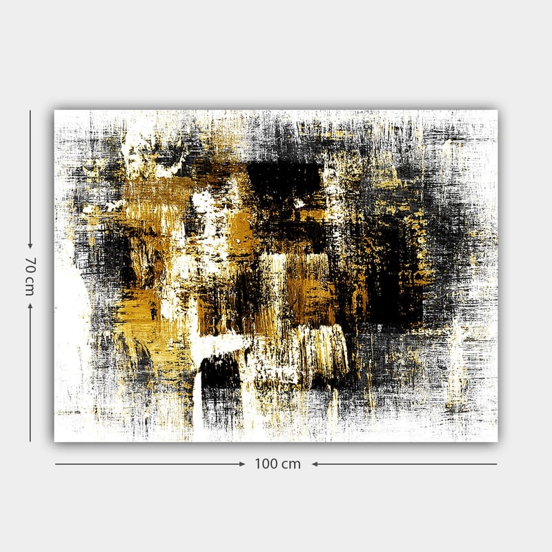 Lærred 70x100 cm - Abstrakt kunst med elementer af guld og sort - Guld / Sort / Hvid - Boligtilbehør - Billeder & kunst - Billeder på lærred